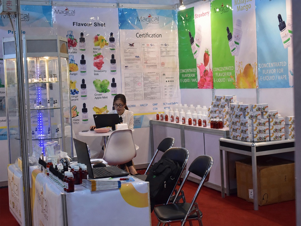 Magical Flavour booth with flavour bottles and product displays at Food Ingredients China 2018