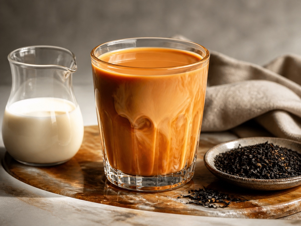 Hong Kong-style milk tea with black tea leaves and fresh milk